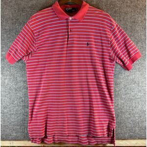 Polo by Ralph Lauren 100% Cotton Large red blue striped polo shirt short sleeve